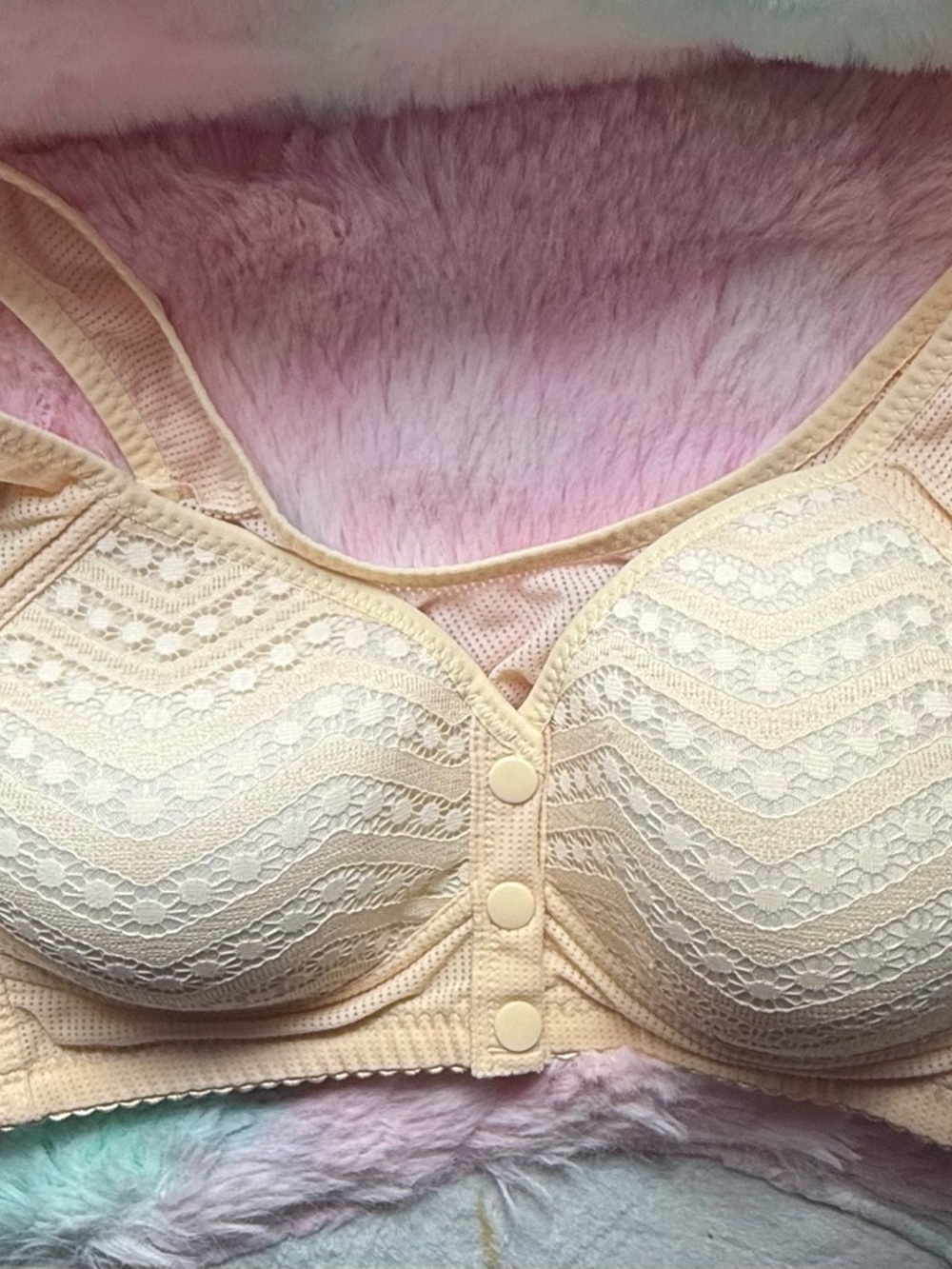 Soft Lace Front-Closure Bra in Beige